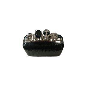 Skull Brass Knuckle Shoulder Bag Clutch Purse Black